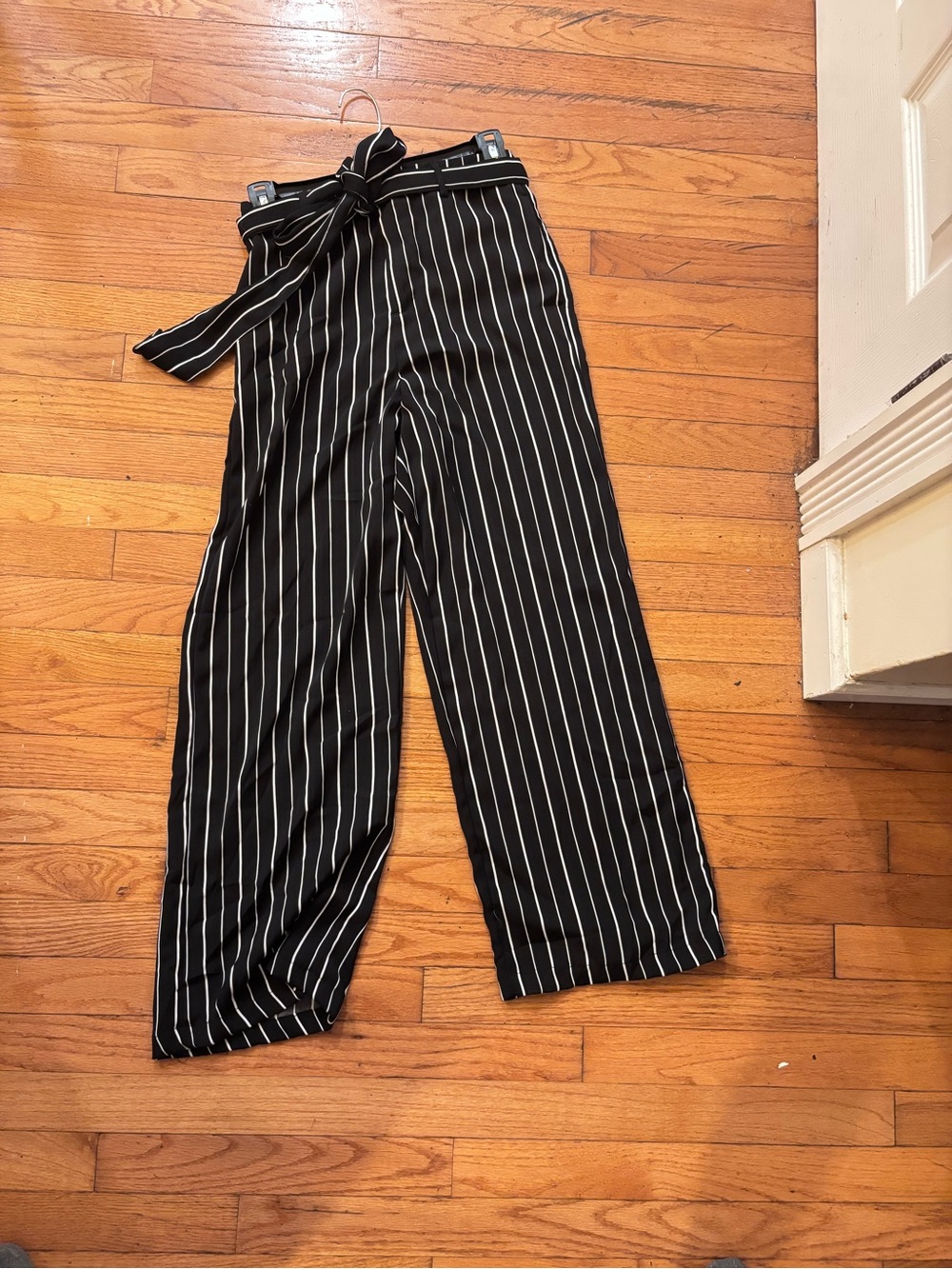 Black and White Striped Forever 21 Tie-Waist Pants